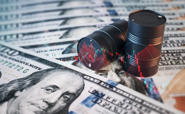 Dollars and oil barrels