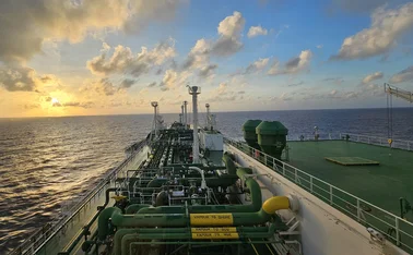 Sunset over LNG tanker 