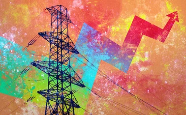 Electricity pylon and arrow illustration