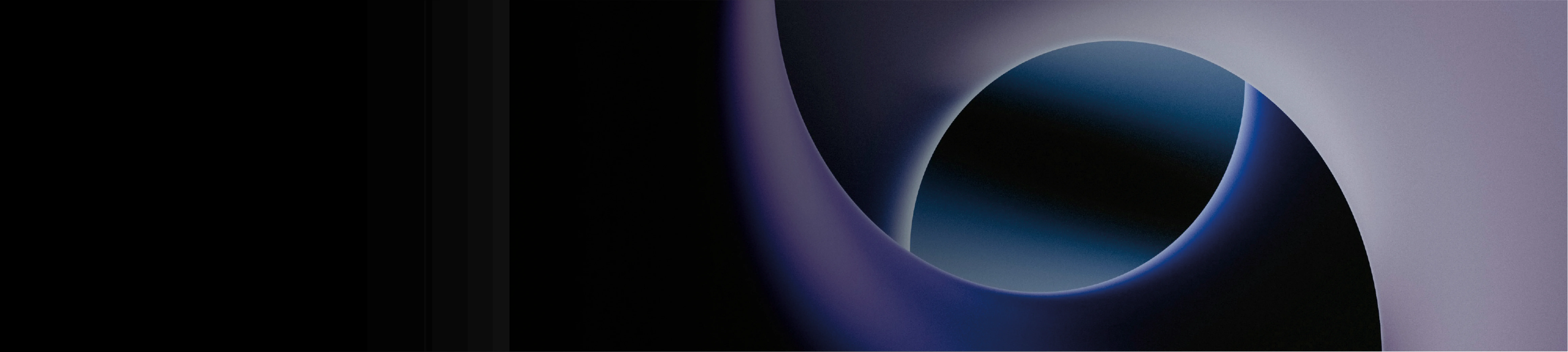 Abstract 3D illustration of smooth geometric forms and curved shapes in purple, blue and black, representing digital technology, innovation and transformation