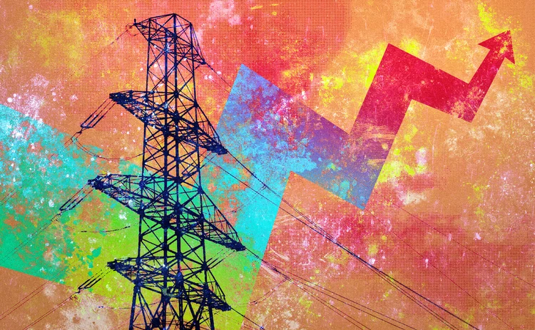 Electricity pylon and arrow illustration