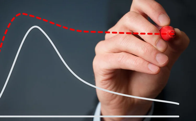 A chart drops dramatically, but a hand has drawn a less dramatic drop above it.