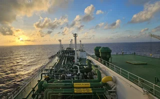 Sunset over LNG tanker 