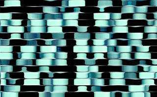Abstract pattern of overlapping turquoise and blue geometric shapes on a black background