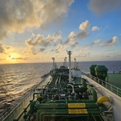 Sunset over LNG tanker 