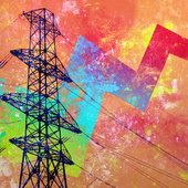 Electricity pylon and arrow illustration